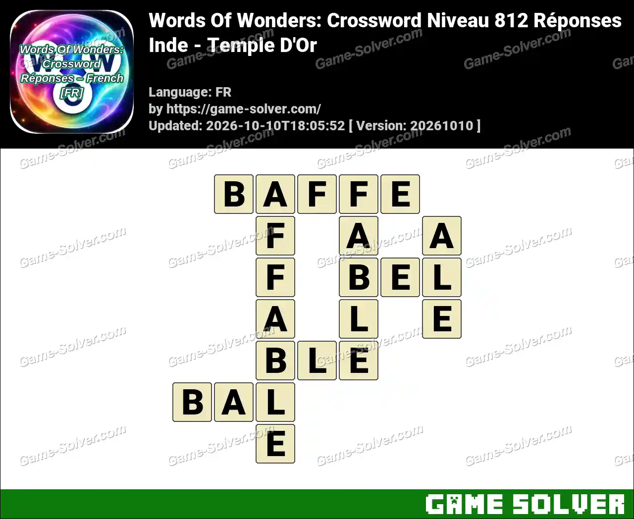 Words Of Wonders: Crossword Niveau 812 Réponses – Inde – Temple D’Or